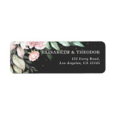 Luxury Black & Pink Floral Wedding Etiket (Voorkant)