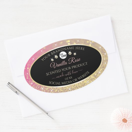Luxury Black Pink Gold Glitter Product Labels Logo (Envelop)
