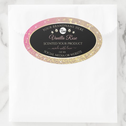 Luxury Black Pink Gold Glitter Product Labels Logo (Tas)