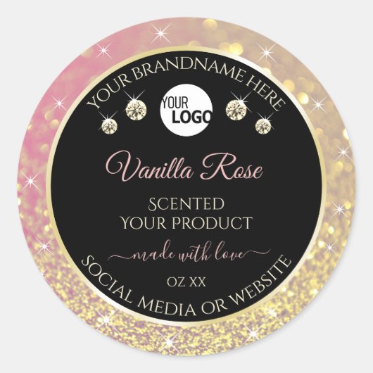 Luxury Black Pink Gold Glitter Product Labels Logo (Voorkant)