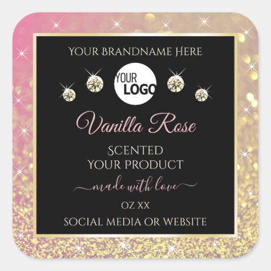 Luxury Black Pink Gold Glitter Product Labels Logo (Voorkant)
