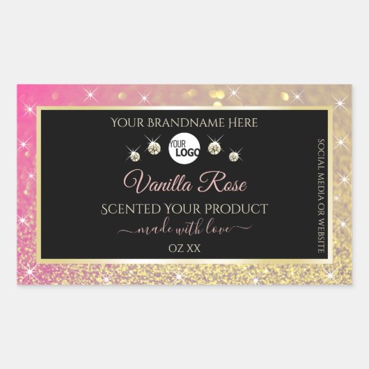 Luxury Black Pink Gold Glitter Product Labels Logo (Voorkant)