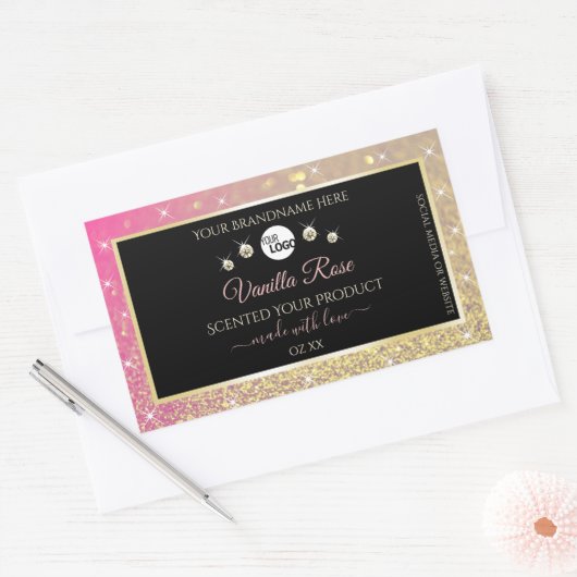 Luxury Black Pink Gold Glitter Product Labels Logo (Envelop)