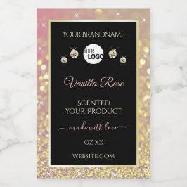 Luxury Black Pink Gold Glitter Product Labels Logo Voedselcontainer Etiket