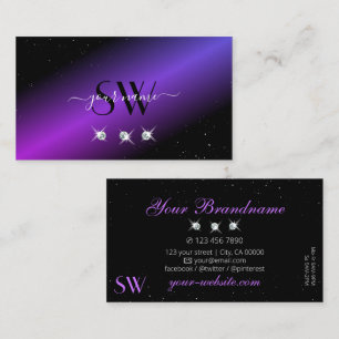 Luxury Black Pink Paars Glitter Stars Monogram Visitekaartje