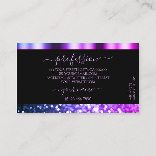 Luxury Black Pink Paars Sparkle Glitter Shimmery Visitekaartje (Achterkant)