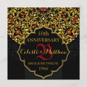Luxury Black Red Gold 50th Jubileum Invite Kaart
