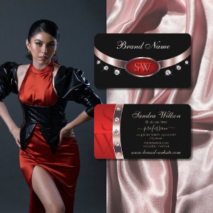 Luxury Black Roos Gold Red met Monogram Diamonds Visitekaartje