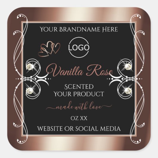 Luxury Black Rosegold Shimmery Product Labels Logo (Voorkant)