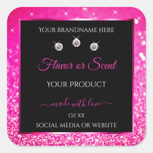 Luxury Black Roze Glitter Product Packaging Labels (Voorkant)