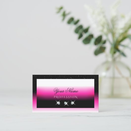 Luxury Black Roze witte gradiënt Shimmery Diamonds Visitekaartje (Staand voorkant)