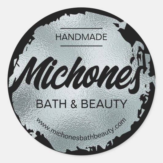 Luxury Black Silver Foil Moderne Custom Business Ronde Sticker (Voorkant)