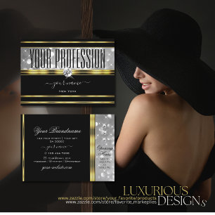Luxury Black Silver Glitter Decorative Gold Boder Visitekaartje