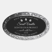 Luxury Black Silver Glitter Diamonds Productlabel Ovale Sticker (Voorkant)