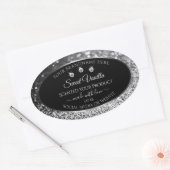 Luxury Black Silver Glitter Diamonds Productlabel Ovale Sticker (Envelop)