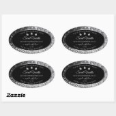 Luxury Black Silver Glitter Diamonds Productlabel Ovale Sticker (Vel)