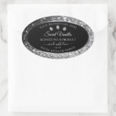Luxury Black Silver Glitter Diamonds Productlabel Ovale Sticker (Tas)