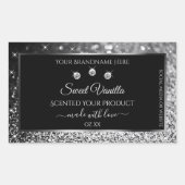 Luxury Black Silver Glitter Diamonds Productlabel Rechthoekige Sticker (Voorkant)