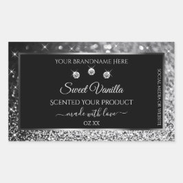 Luxury Black Silver Glitter Diamonds Productlabel Rechthoekige Sticker