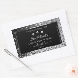 Luxury Black Silver Glitter Diamonds Productlabel Rechthoekige Sticker