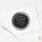 Luxury Black Silver Glitter Diamonds Productlabel Ronde Sticker (Envelop)