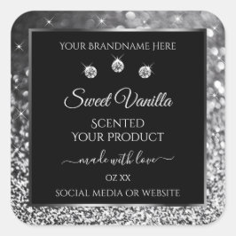 Luxury Black Silver Glitter Diamonds Productlabel Vierkante Sticker