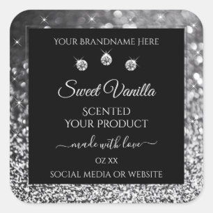 Luxury Black Silver Glitter Diamonds Productlabel Vierkante Sticker