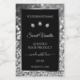 Luxury Black Silver Glitter Diamonds Productlabel Voedselcontainer Etiket