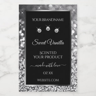Luxury Black Silver Glitter Diamonds Productlabel Voedselcontainer Etiket