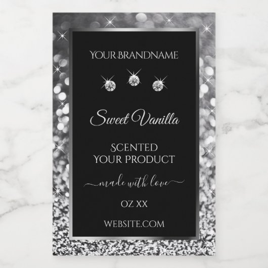 Luxury Black Silver Glitter Diamonds Productlabel Voedselcontainer Etiket (Enkel label)