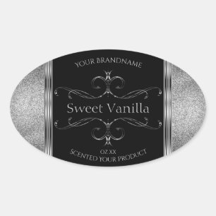Luxury Black Silver Glitter  productlabels Ovale Sticker