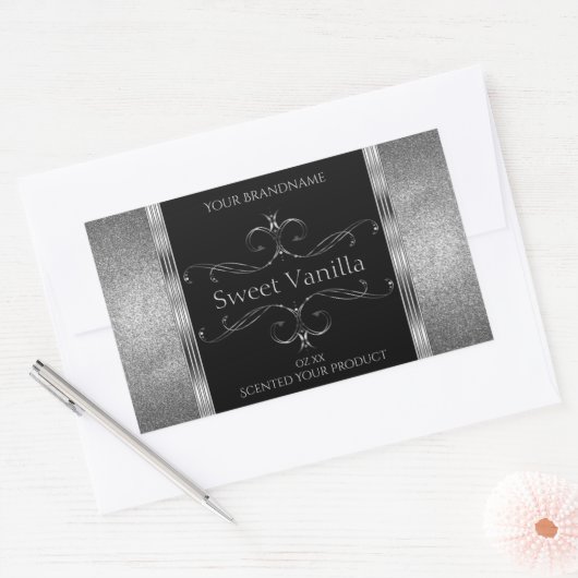 Luxury Black Silver Glitter productlabels Rechthoekige Sticker (Envelop)