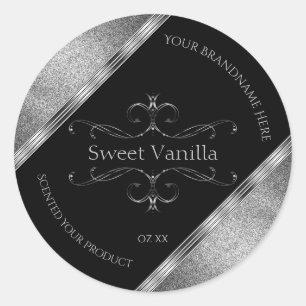 Luxury Black Silver Glitter productlabels Ronde Sticker