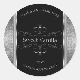 Luxury Black Silver Glitter  productlabels Ronde Sticker