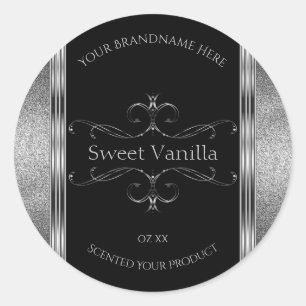 Luxury Black Silver Glitter  productlabels Ronde Sticker