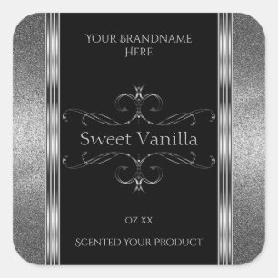 Luxury Black Silver Glitter productlabels Vierkante Sticker