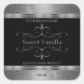 Luxury Black Silver Glitter  productlabels Vierkante Sticker (Voorkant)