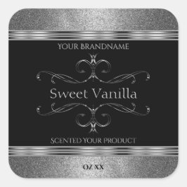 Luxury Black Silver Glitter  productlabels Vierkante Sticker