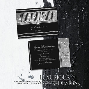 Luxury Black Silver Glitter Sparkle Stars Diamonds Visitekaartje