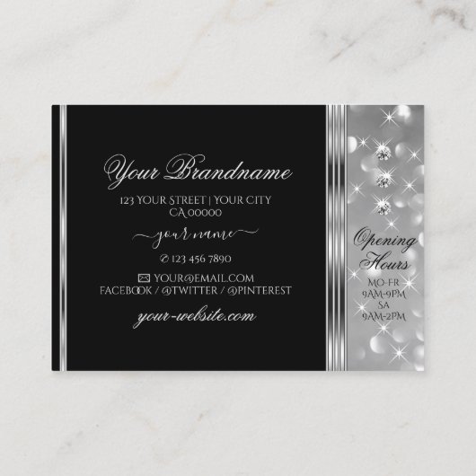 Luxury Black Silver Glitter Sparkle Stars Diamonds Visitekaartje (Achterkant)