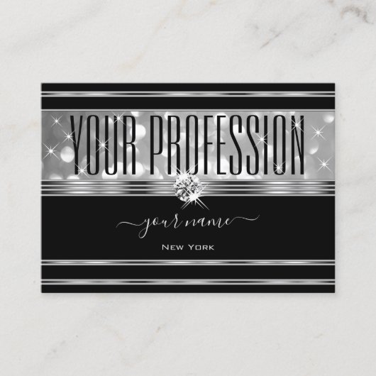 Luxury Black Silver Glitter Sparkle Stars Diamonds Visitekaartje (Voorkant)