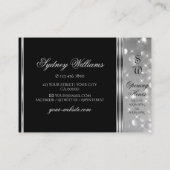 Luxury Black Silver Glitter Sparkle Stars Monogram Visitekaartje (Achterkant)