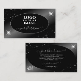 Luxury Black Silver Glitter Stars Jewelen met Logo Visitekaartje