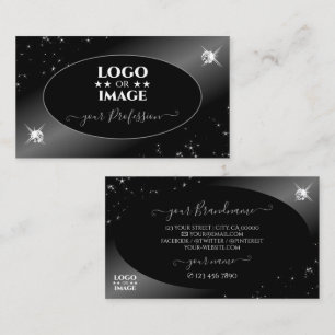 Luxury Black Silver Glitter Stars Jewelen met Logo Visitekaartje