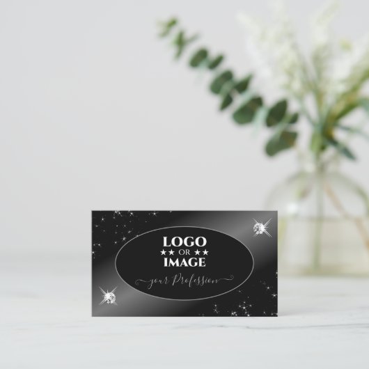 Luxury Black Silver Glitter Stars Jewelen met Logo Visitekaartje (Staand voorkant)