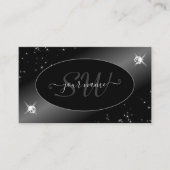 Luxury Black Silver Glitter Stars Jewels Initialen Visitekaartje (Voorkant)