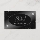 Luxury Black Silver Glitter Stars Jewels Monogram Visitekaartje (Voorkant)