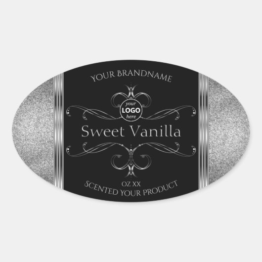 Luxury Black Silver  productlabels toevoegen Logo Ovale Sticker (Voorkant)