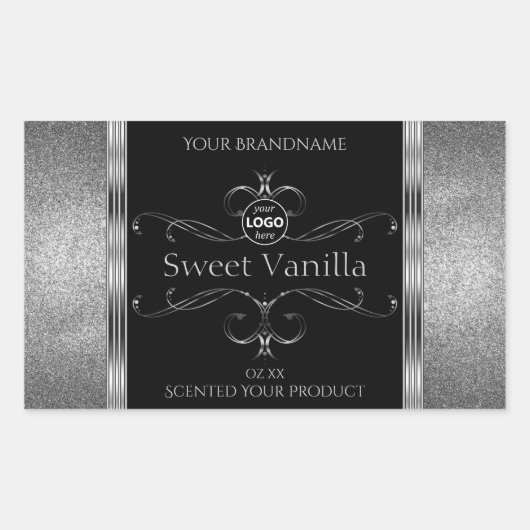 Luxury Black Silver productlabels toevoegen Logo Rechthoekige Sticker (Voorkant)