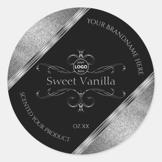 Luxury Black Silver  productlabels toevoegen Logo Ronde Sticker (Voorkant)